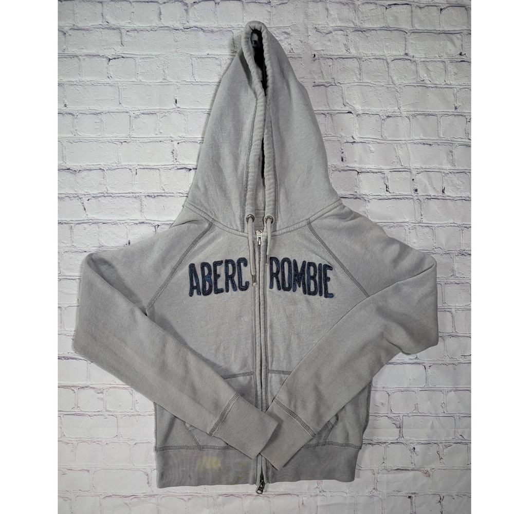 Abercrombie & Fitch Full Zip Hoodie Women Medium Grey Cotton Blend Y2K Grunge